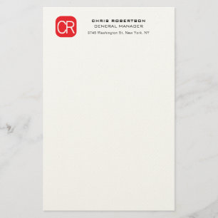 Monogrammed Red White Professional Plain Stationery