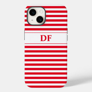 Monogrammed Red/White Stripes Case-Mate iPhone 14 Case