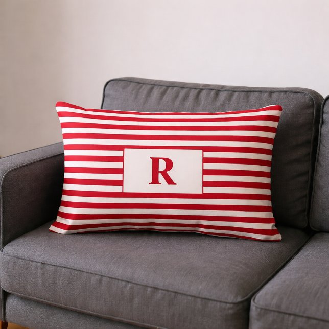 Monogrammed Red/White Stripes Lumbar Pillow (Creator Uploaded)
