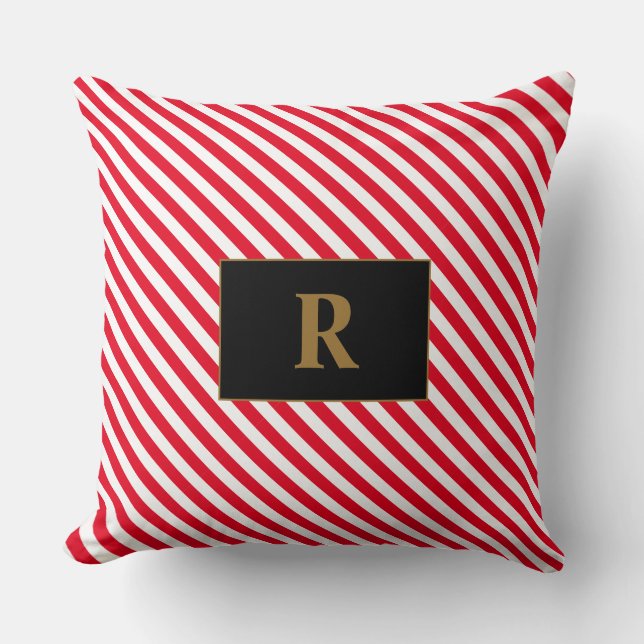 Monogrammed Red/White Stripes Throw Pillow (Front)