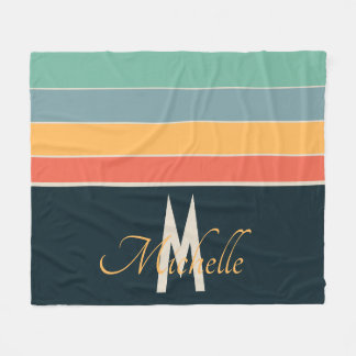 Monogrammed Retro 70s Colourful Stripe Custom Name Fleece Blanket