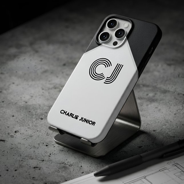 Monogrammed Retro Black & White Colour Block Case-Mate iPhone Case (Creator Uploaded)