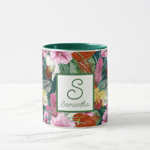 Monogrammed Retro Coastal Paradise Blooms Mug