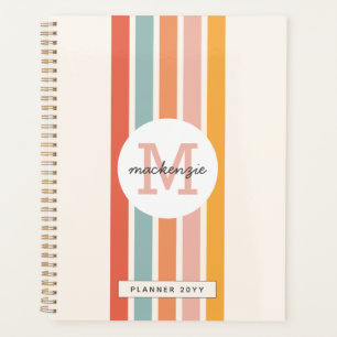 Monogrammed Retro Colorful Stripes Personalized Planner