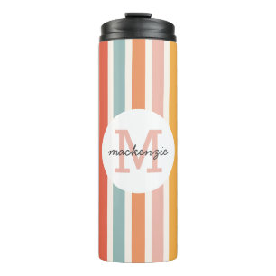 Monogrammed Retro Colorful Stripes Personalized Thermal Tumbler