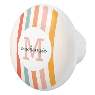 Monogrammed Retro Colourful Stripes Personalised Ceramic Knob