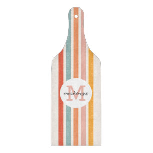 Monogrammed Retro Colourful Stripes Personalised Cutting Board