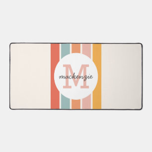 Monogrammed Retro Colourful Stripes Personalised Desk Mat