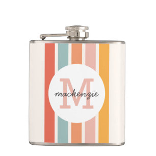 Monogrammed Retro Colourful Stripes Personalised Hip Flask