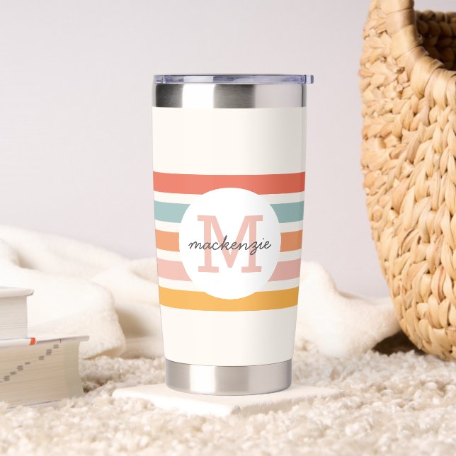 Monogrammed Retro Colourful Stripes Personalised Insulated Tumbler (Living Room)