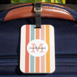Monogrammed Retro Colourful Stripes Personalised Luggage Tag