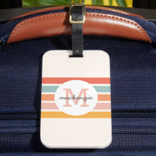 Monogrammed Retro Colourful Stripes Personalised Luggage Tag