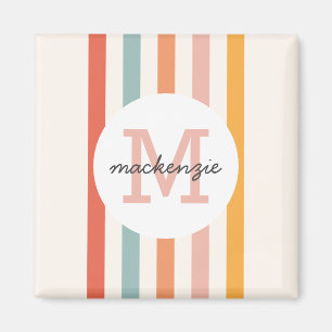 Monogrammed Retro Colourful Stripes Personalised Magnet