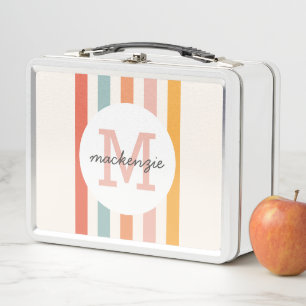 Monogrammed Retro Colourful Stripes Personalised Metal Lunch Box