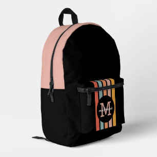 Monogrammed Retro Colourful Stripes Personalised Printed Backpack