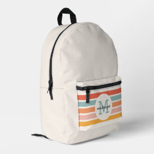 Monogrammed Retro Colourful Stripes Personalised Printed Backpack