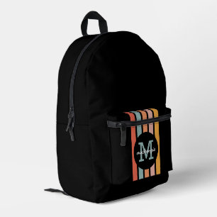 Monogrammed Retro Colourful Stripes Personalised Printed Backpack