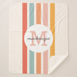 Monogrammed Retro Colourful Stripes Personalised Sherpa Blanket