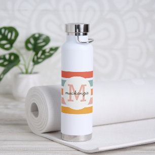 Monogrammed Retro Colourful Stripes Personalised Water Bottle