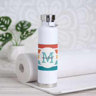 Monogrammed Retro Stripes Personalised Water Bottle