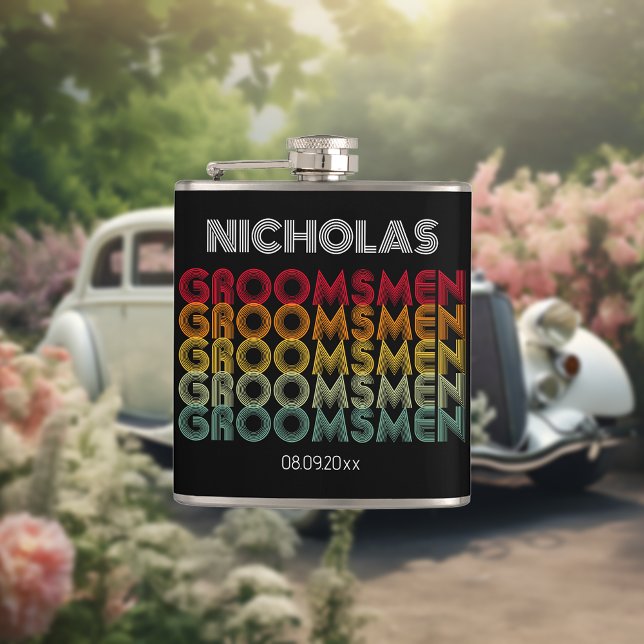 Monogrammed Retro Style Groomsmen Wedding Hip Flask (Creator Uploaded)