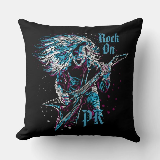 Monogrammed Rock On Heavy Metal Cushion (Front)