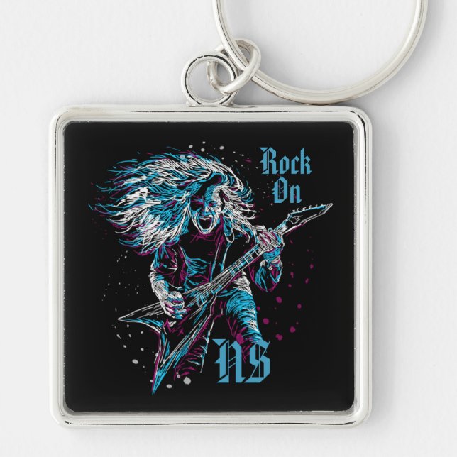 Monogrammed Rock On Heavy Metal Key Chain (Front)