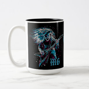 Monogrammed Rock On Heavy Metal Two-Tone Coffee Mug