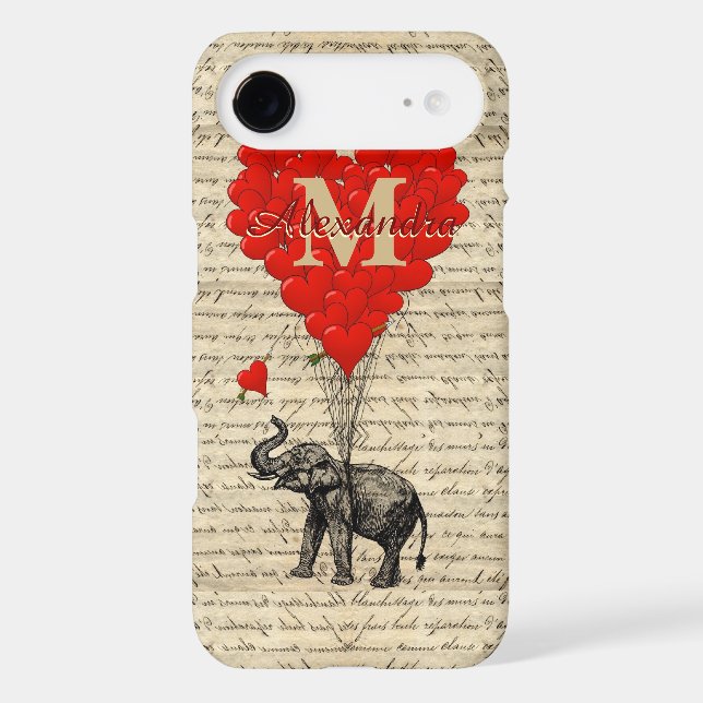 Monogrammed romantic elephant and heart Case-Mate iPhone case (Back)