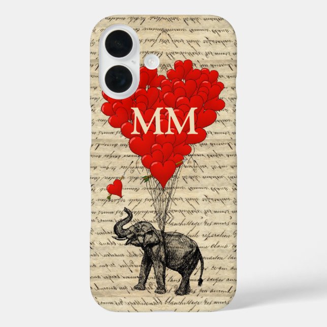 Monogrammed romantic elephant and heart Case-Mate iPhone case (Back)