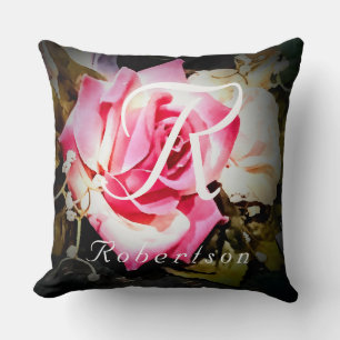 Monogrammed Rose Catholic Wedding Gift Cushion