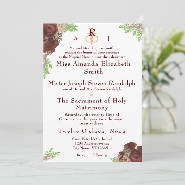 Monogrammed Rose-Corsage Wedding Invitation (Creator Uploaded)
