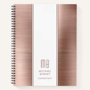 Monogrammed Rose Gold Brushed Metallic Business Notebook
