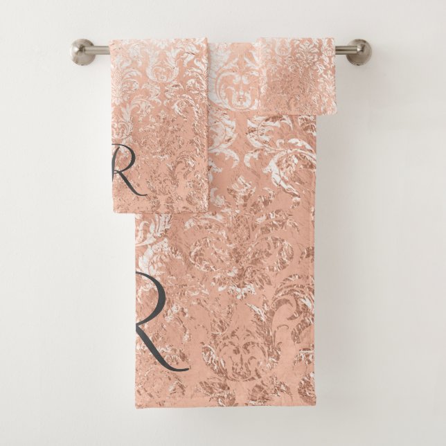 Monogrammed Rose Gold Damask  Bath Towel Set (Insitu)