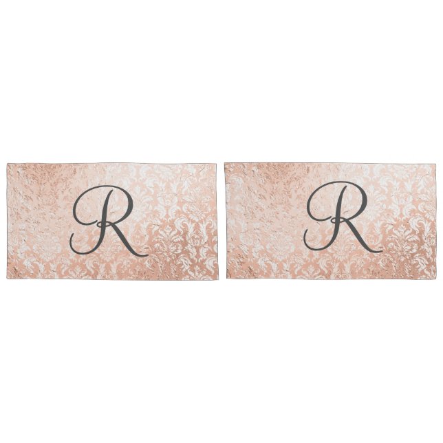 Monogrammed Rose Gold Damask Pillowcase (Back-Set)