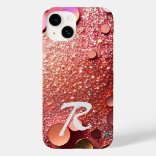 Monogrammed Rose Gold Glitter Case-Mate iPhone 14 Case