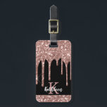 Monogrammed Rose Gold Glitter Drips on Black Luggage Tag<br><div class="desc">Modern, girly rose gold glitter drips name and monogrammed luggage tag. This design features blush pink rose gold glitter sparkle drips on black colour background with custom personalised monogram initial and first name text template. Perfect feminine gift. Please note, this design is printed photo effect. If you need help or...</div>