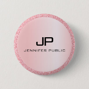 Monogrammed Rose Gold Glitter Look Template 6 Cm Round Badge