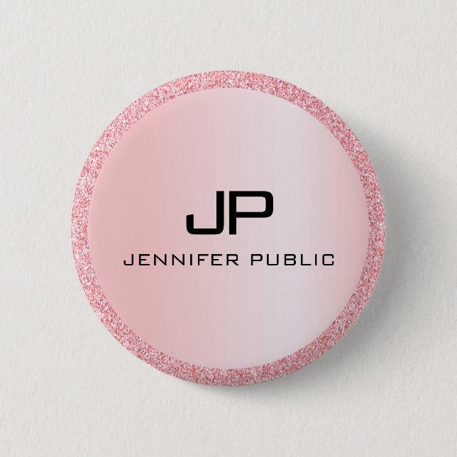Monogrammed Rose Gold Glitter Look Template 6 Cm Round Badge (Front)