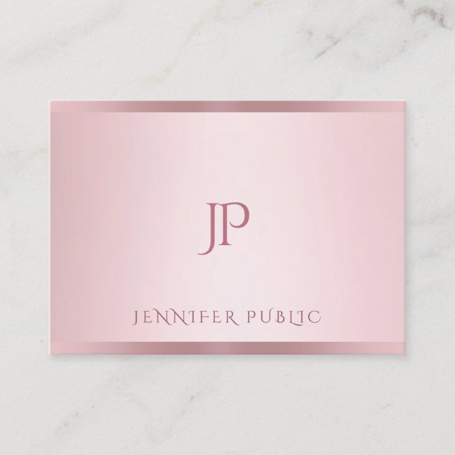 Monogrammed Rose Gold Template Modern Minimalist Business Card (Front)