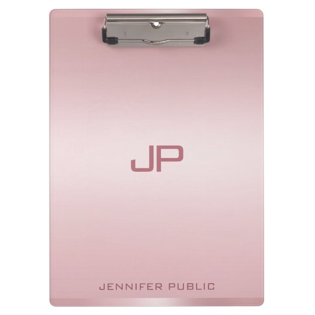Monogrammed Rose Gold Template Personalised Classy Clipboard (Front)