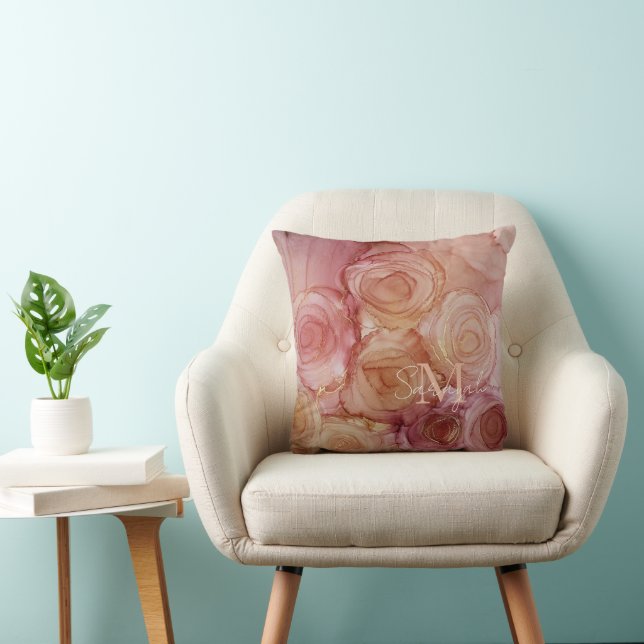 Monogrammed Rose Taupe Cushion (Chair)