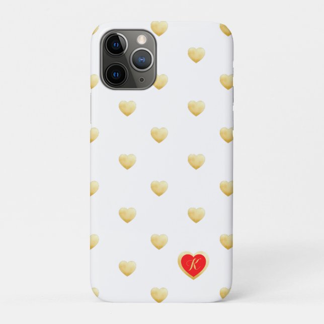 Monogrammed Royal White Gold Hearts on Solid Colou Case-Mate iPhone Case (Back)