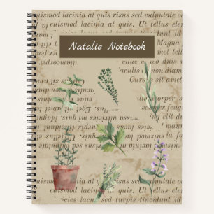 Monogrammed Rustic country herbalist garden trendy Notebook