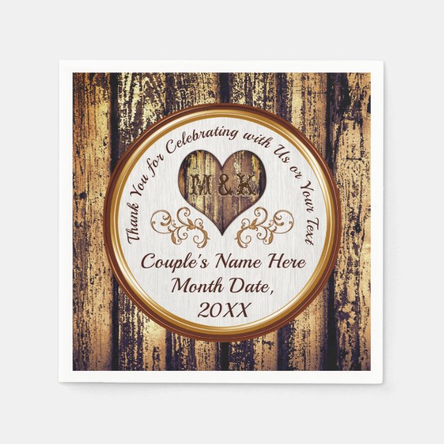 Monogrammed Rustic Personalised Wedding Napkins (Front)