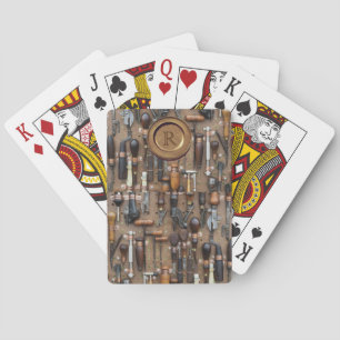 Monogrammed Rustic Vintage Tools Playing Cards