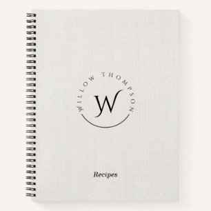 Monogrammed Rustic White Linen Script Recipe Notebook