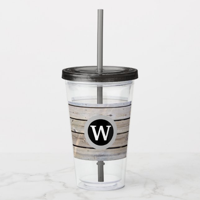 Monogrammed Rustic Wood Acrylic Tumbler (Front)