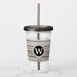 Monogrammed Rustic Wood Beachy Acrylic Tumbler