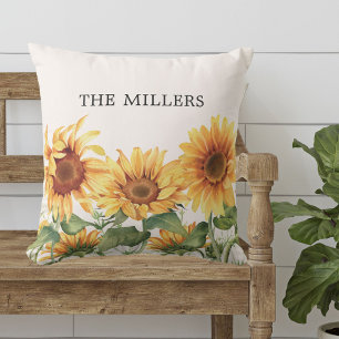 Monogrammed Rustic Yellow Sunflower Garden Cushion